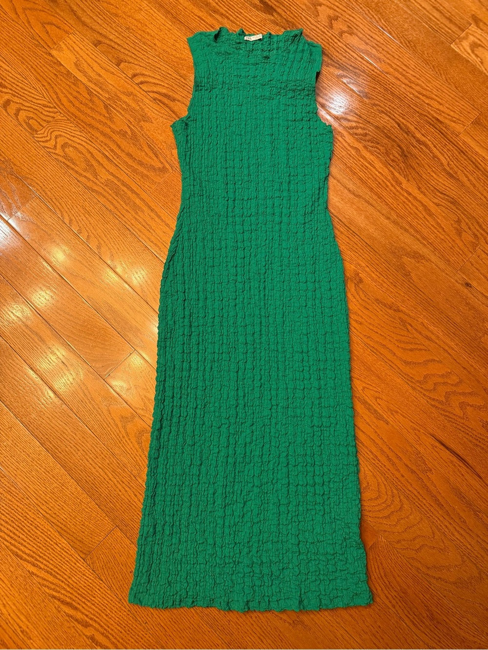 Zara Green Textured Sleeveless Maxi Dress